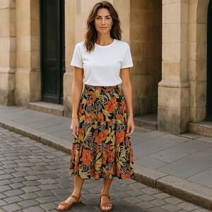 NWT Panama Jack Women’s Tropical Floral Midi Skirt Vacation Resort Summer‎